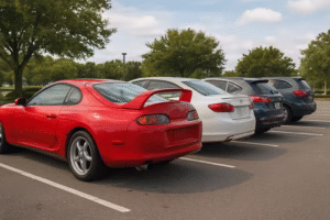 TWO CARS PART TOGETHER, A RED SUPRA